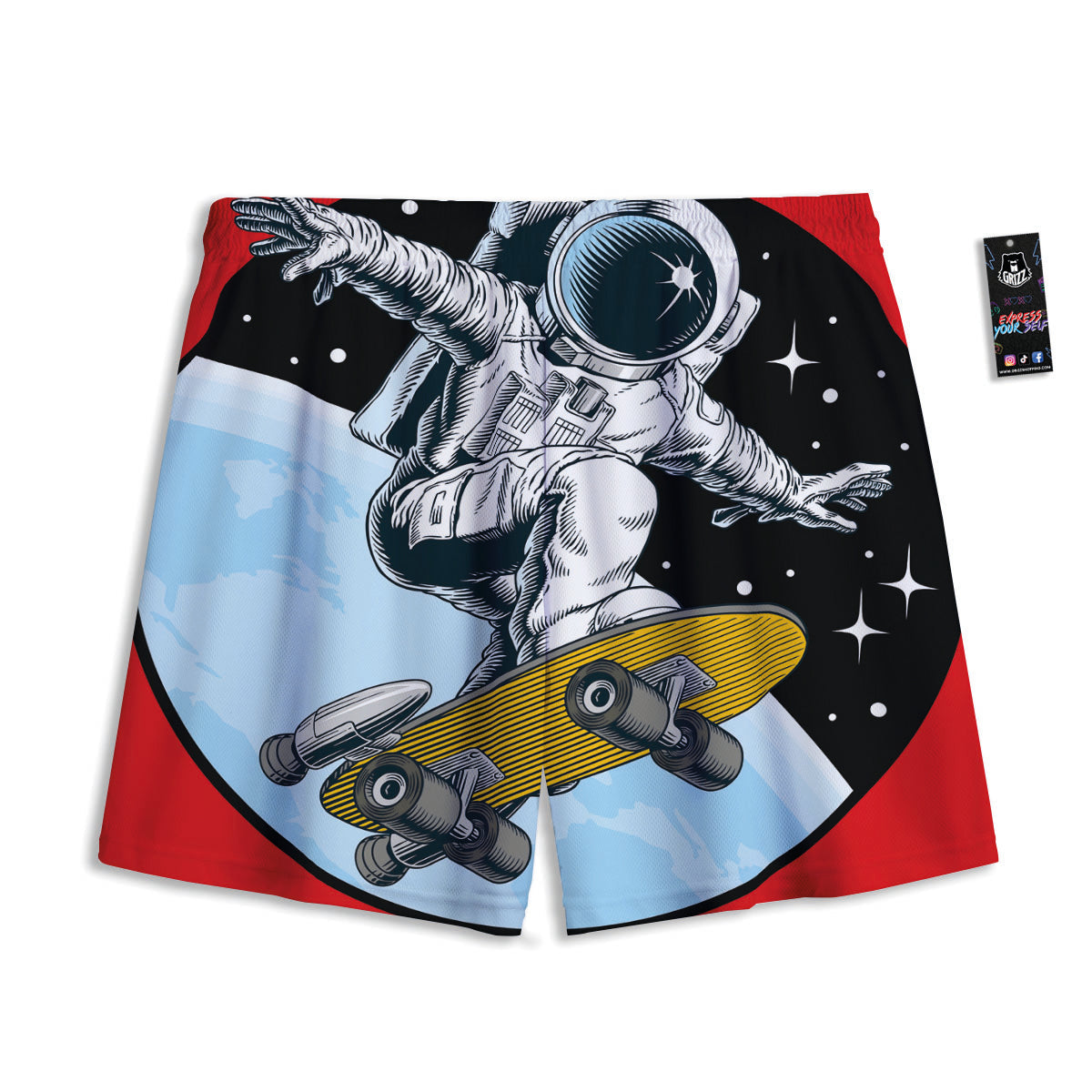 Blue Fish Hook Print Pattern Mesh Shorts