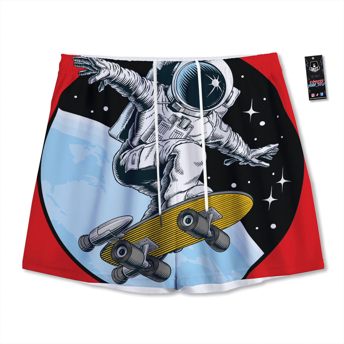 Blue Fish Hook Print Pattern Mesh Shorts