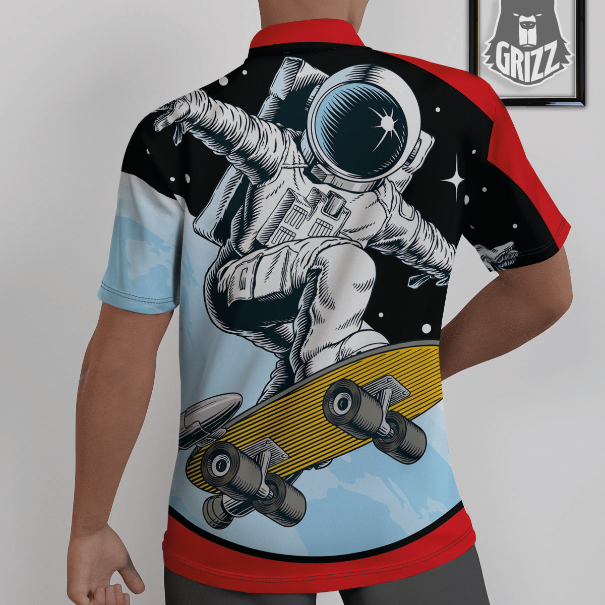Astronaut Skateboard Print Untucked Shirts-grizzshop