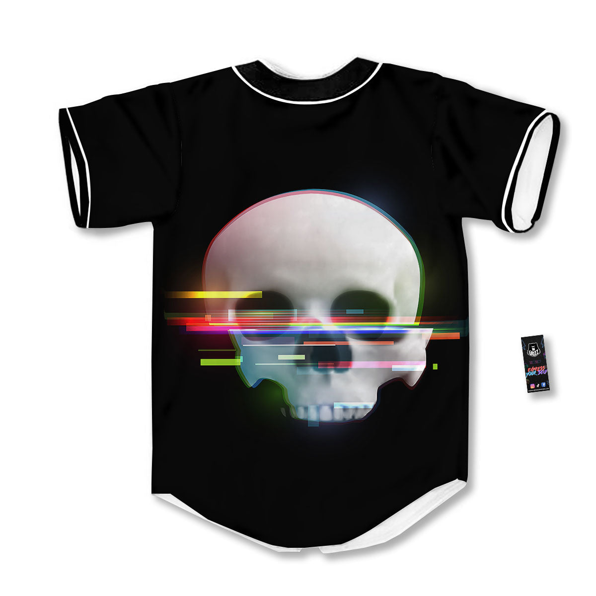Astronaut Skull Digital Glitch Print Baseball Jersey-grizzshop