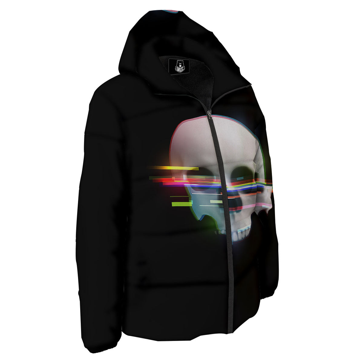 Astronaut Skull Digital Glitch Print Down Jacket-grizzshop