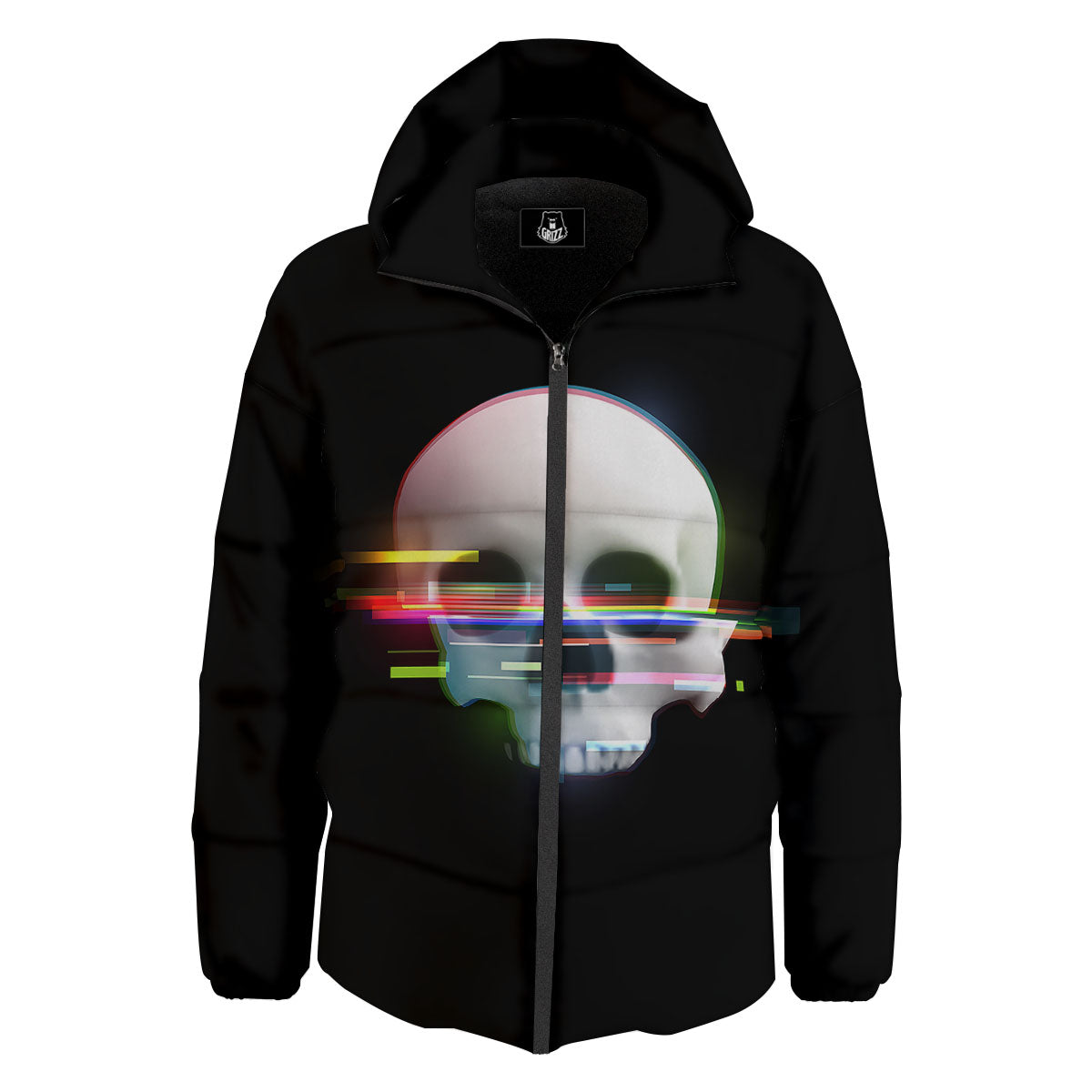 Astronaut Skull Digital Glitch Print Down Jacket-grizzshop