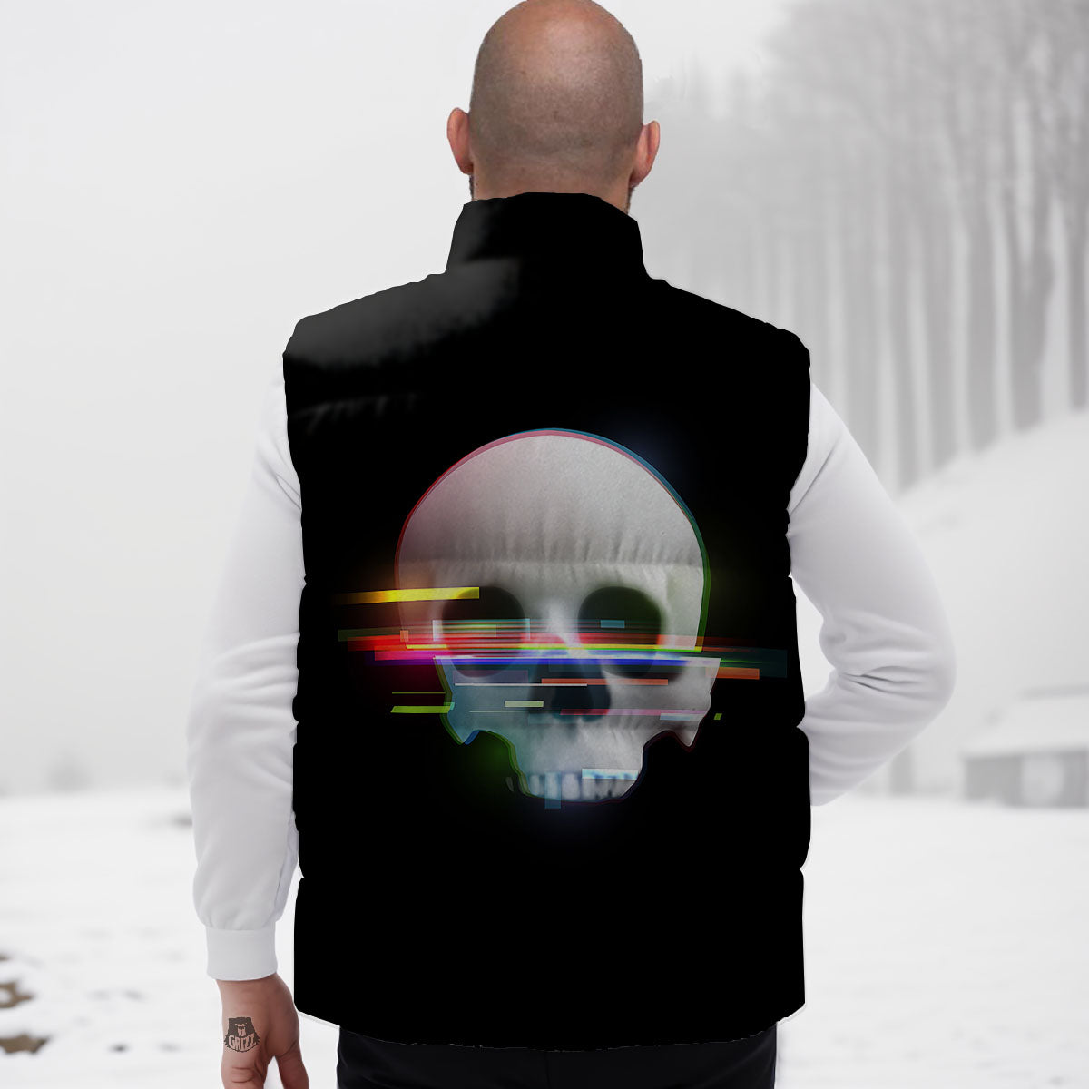 Astronaut Skull Digital Glitch Print Down Vest