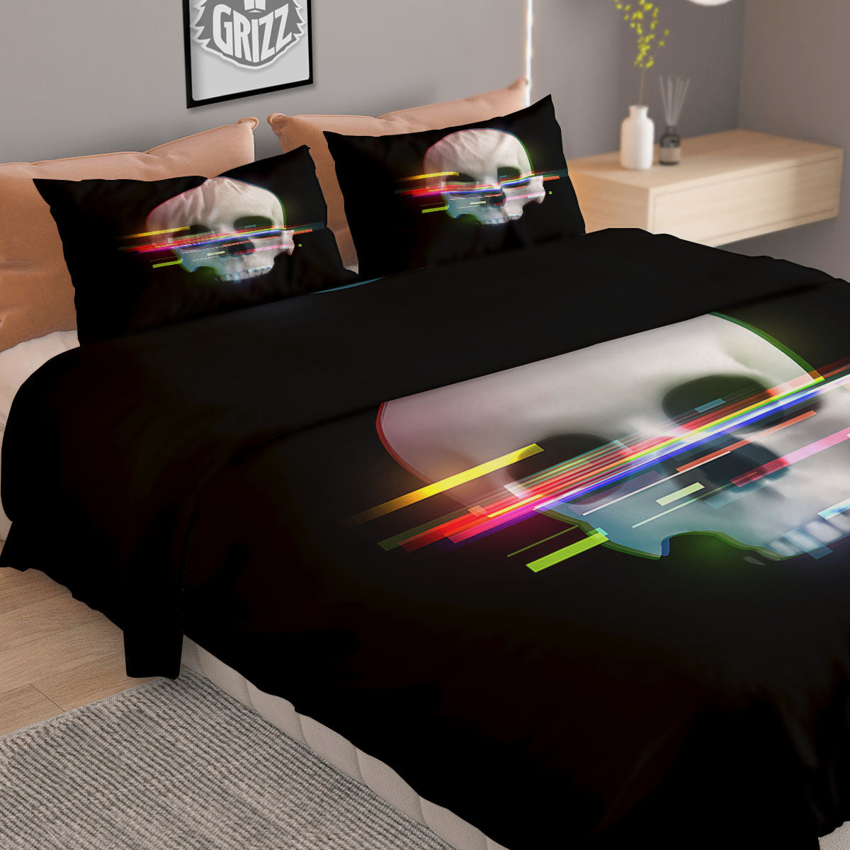 Astronaut Skull Digital Glitch Print Duvet Cover Bedding Set