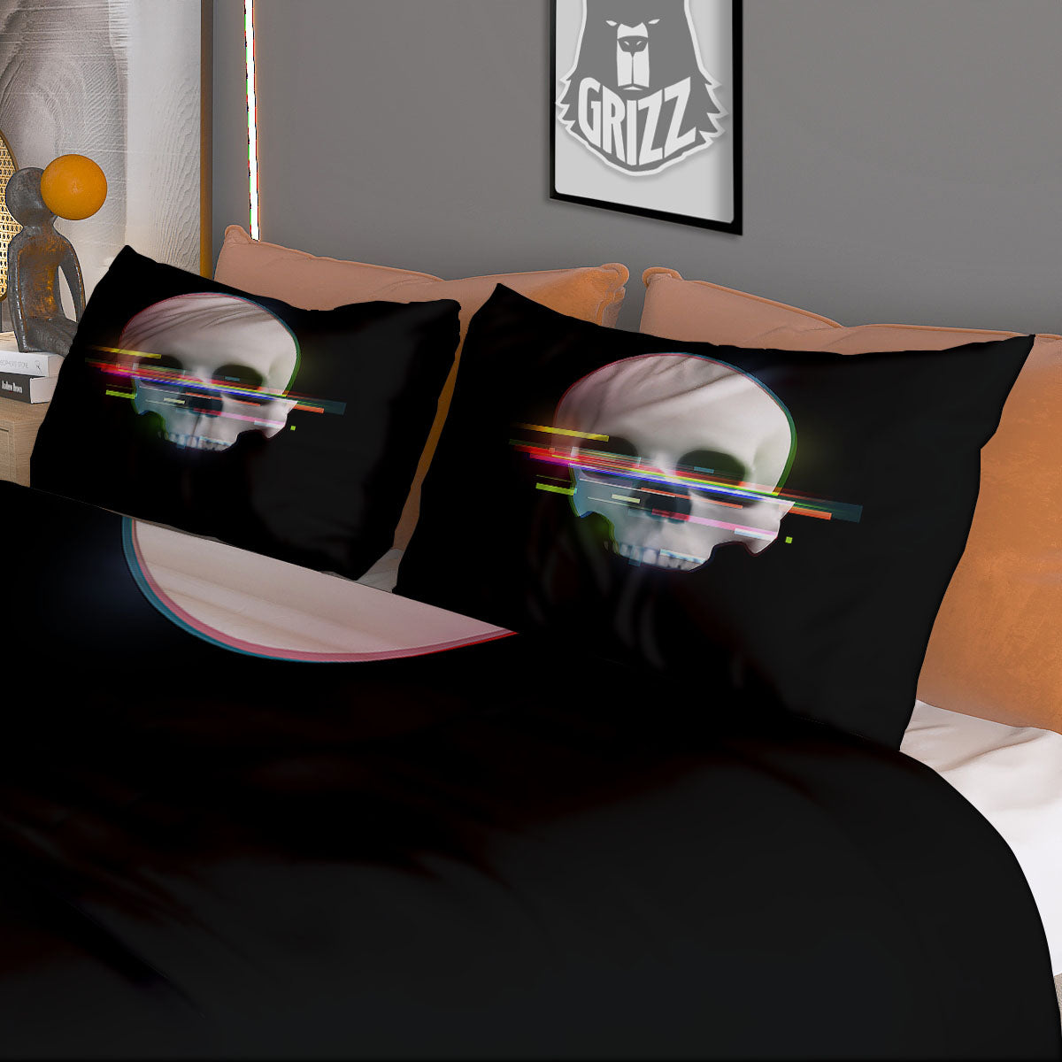 Astronaut Skull Digital Glitch Print Duvet Cover Bedding Set