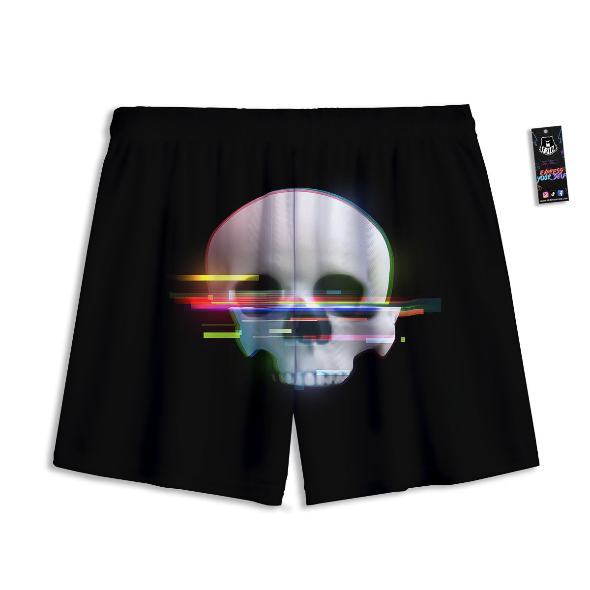 Astronaut Skull Digital Glitch Print Mesh Shorts