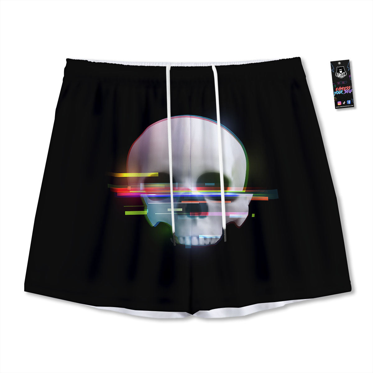 Astronaut Skull Digital Glitch Print Mesh Shorts