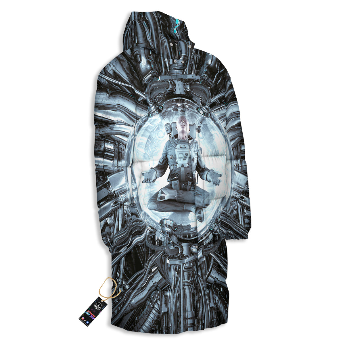 Astronaut In Machine Print Long Down Jacket