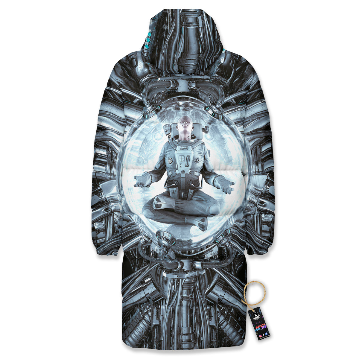 Astronaut In Machine Print Long Down Jacket
