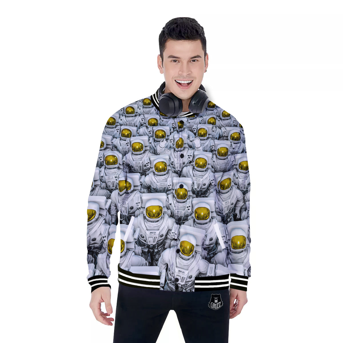 Astronauts Group Print Baseball Jacket-grizzshop