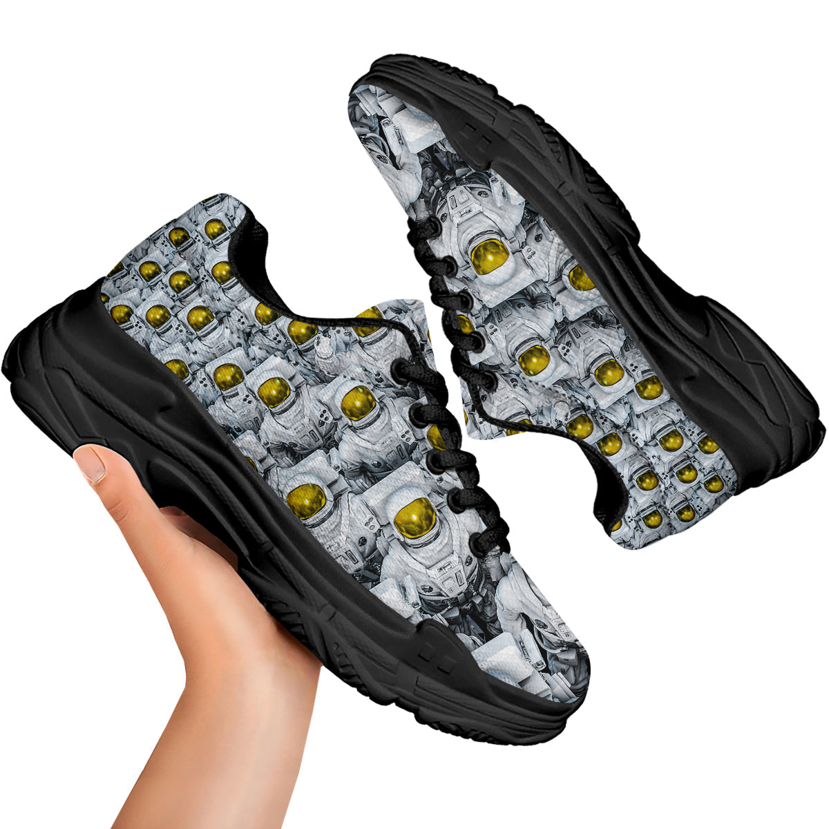 Astronauts Group Print Black Chunky Shoes-grizzshop