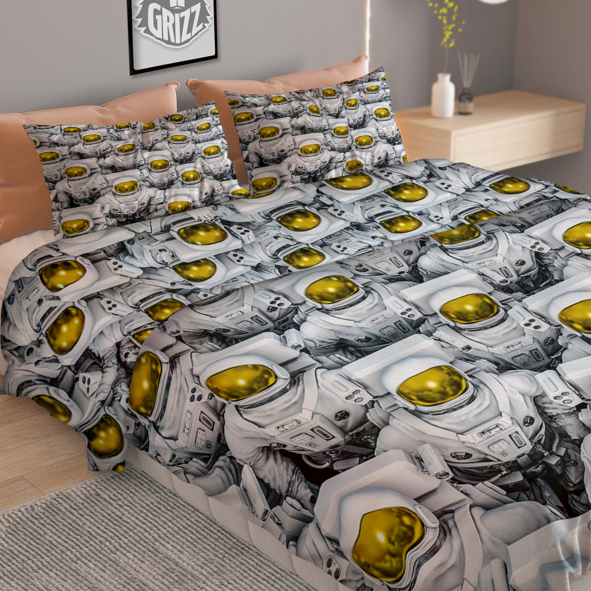 Astronauts Group Print Duvet Cover Bedding Set