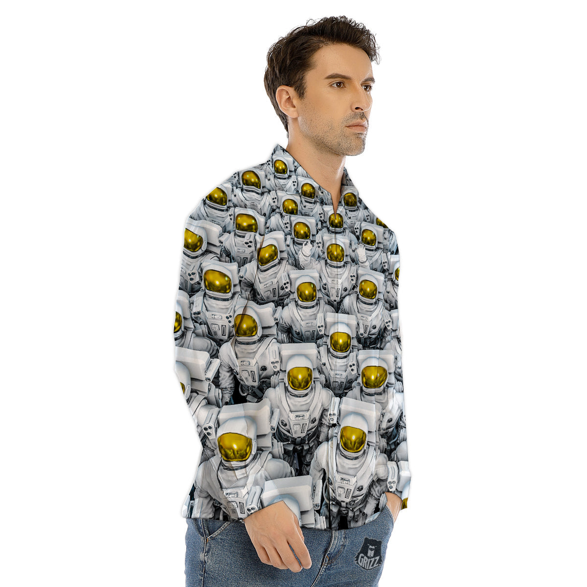 Astronauts Group Print Men's Dress Shirts-grizzshop