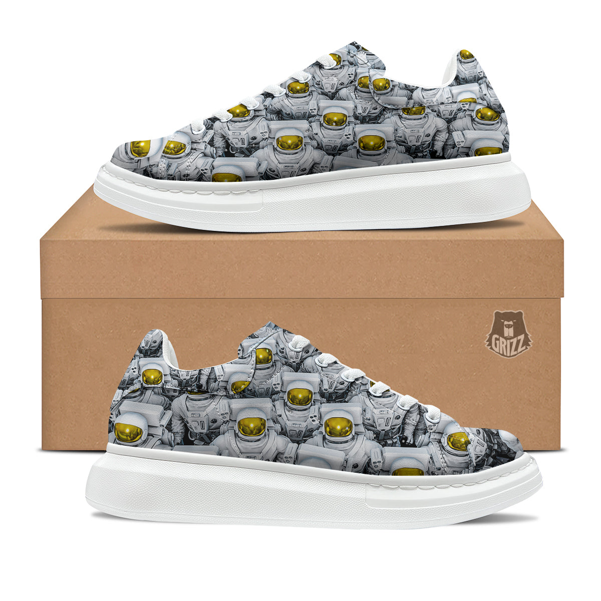 Astronauts Group Print Platform Shoes-grizzshop