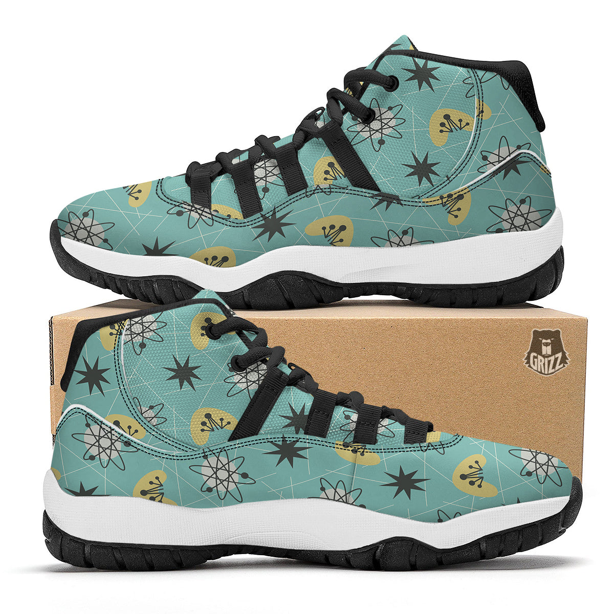 Atom Science Pattern Print Black Bball Shoes-grizzshop