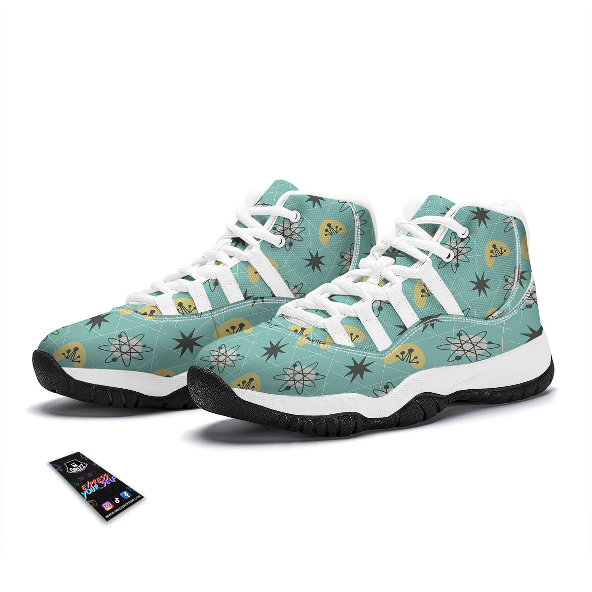 Atom Science Pattern Print White Bball Shoes-grizzshop