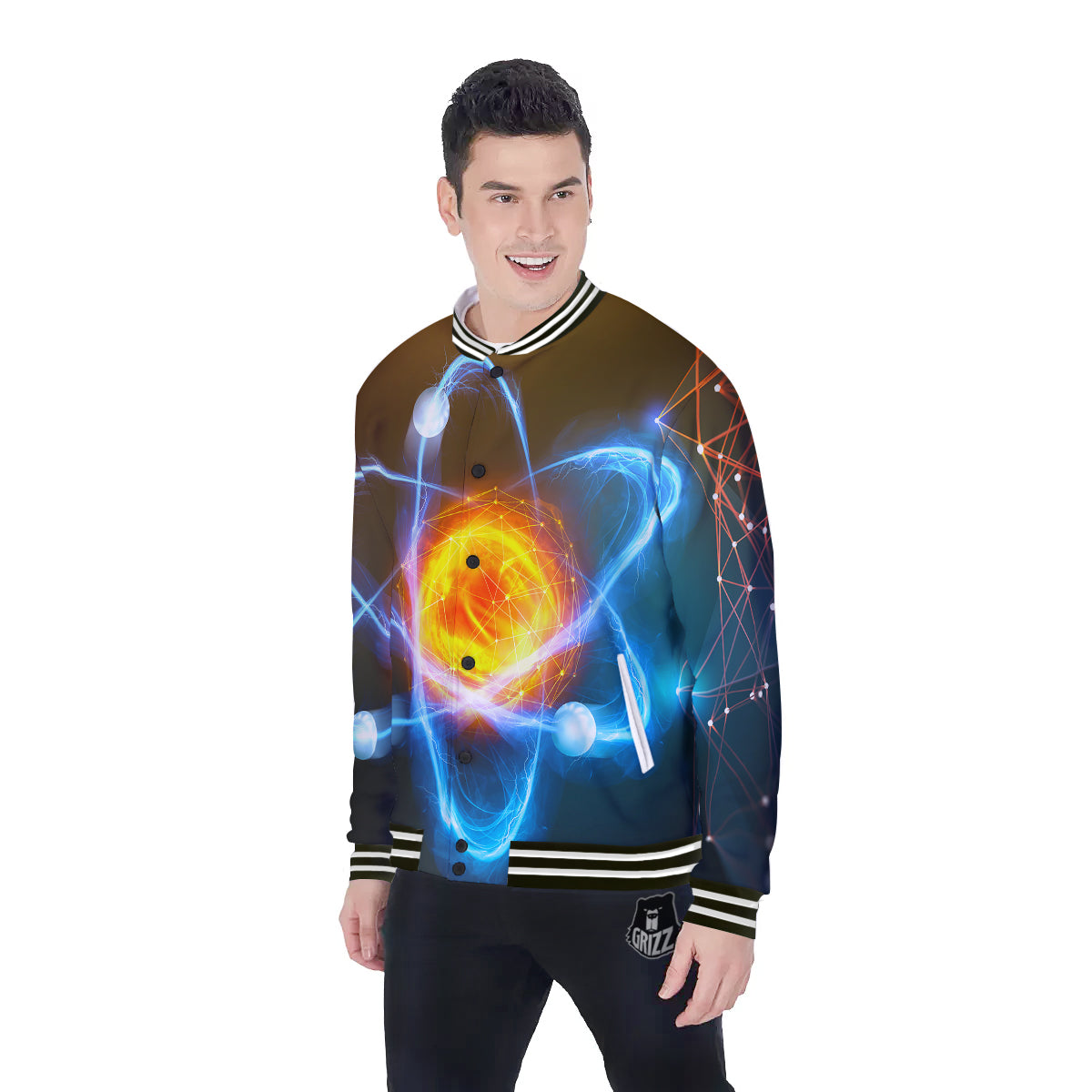 Atomic Structure Print Baseball Jacket-grizzshop