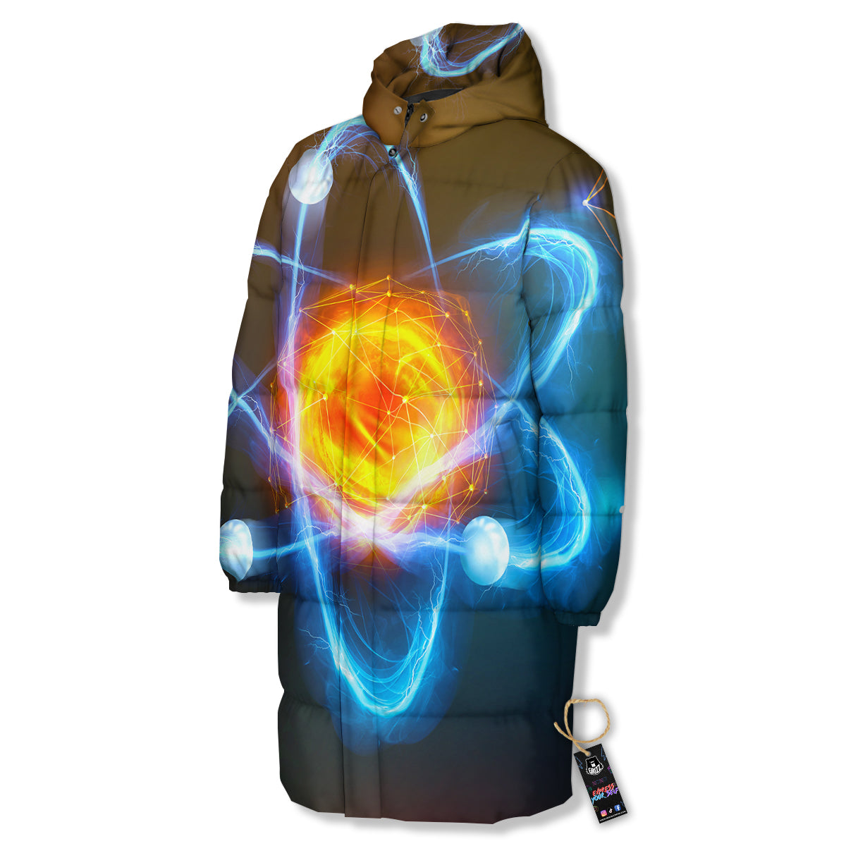 Atomic Structure Print Long Down Jacket-grizzshop
