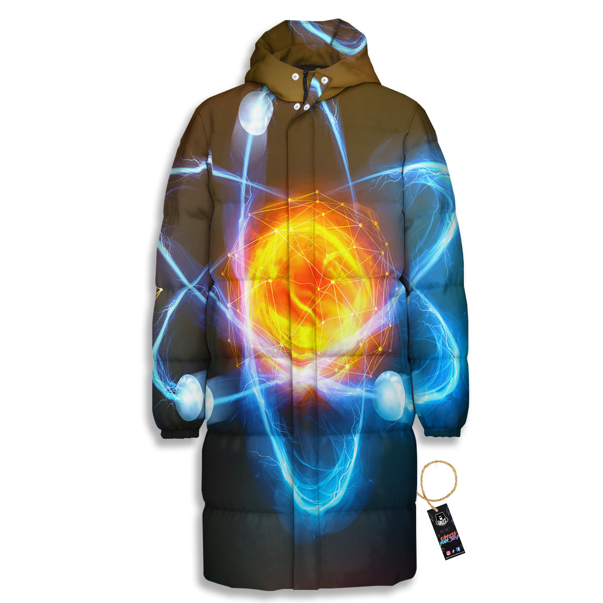 Atomic Structure Print Long Down Jacket-grizzshop