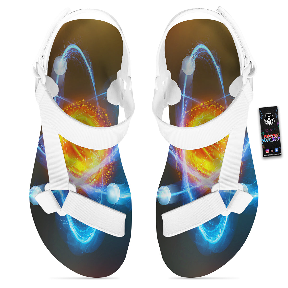 Atomic Structure Print White Open Toe Sandals-grizzshop
