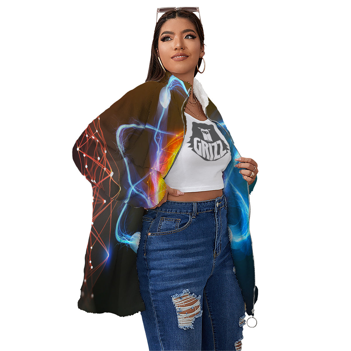 Atomic Structure Print Women's Sherpa Jacket-grizzshop