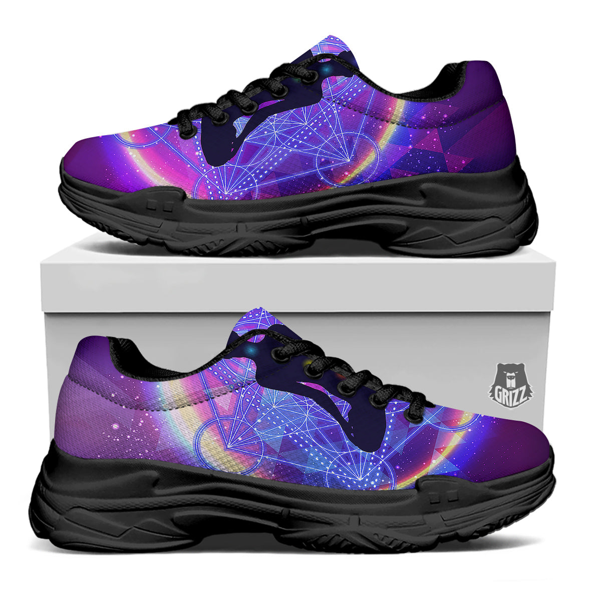 Aura Chakras Colorful Print Black Chunky Shoes-grizzshop