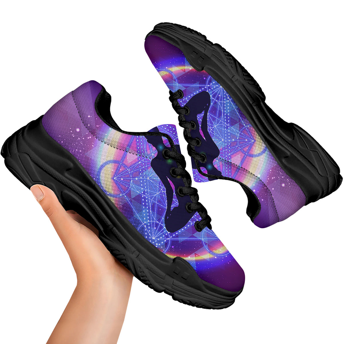 Aura Chakras Colorful Print Black Chunky Shoes-grizzshop