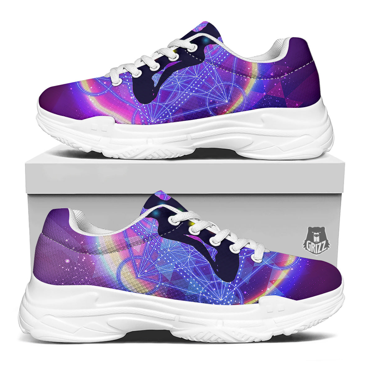 Aura Chakras Colorful Print White Chunky Shoes-grizzshop