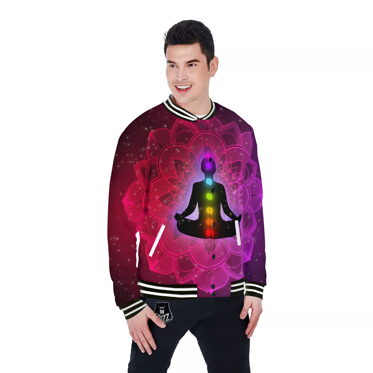 Aura Mandala Chakras Print Baseball Jacket-grizzshop