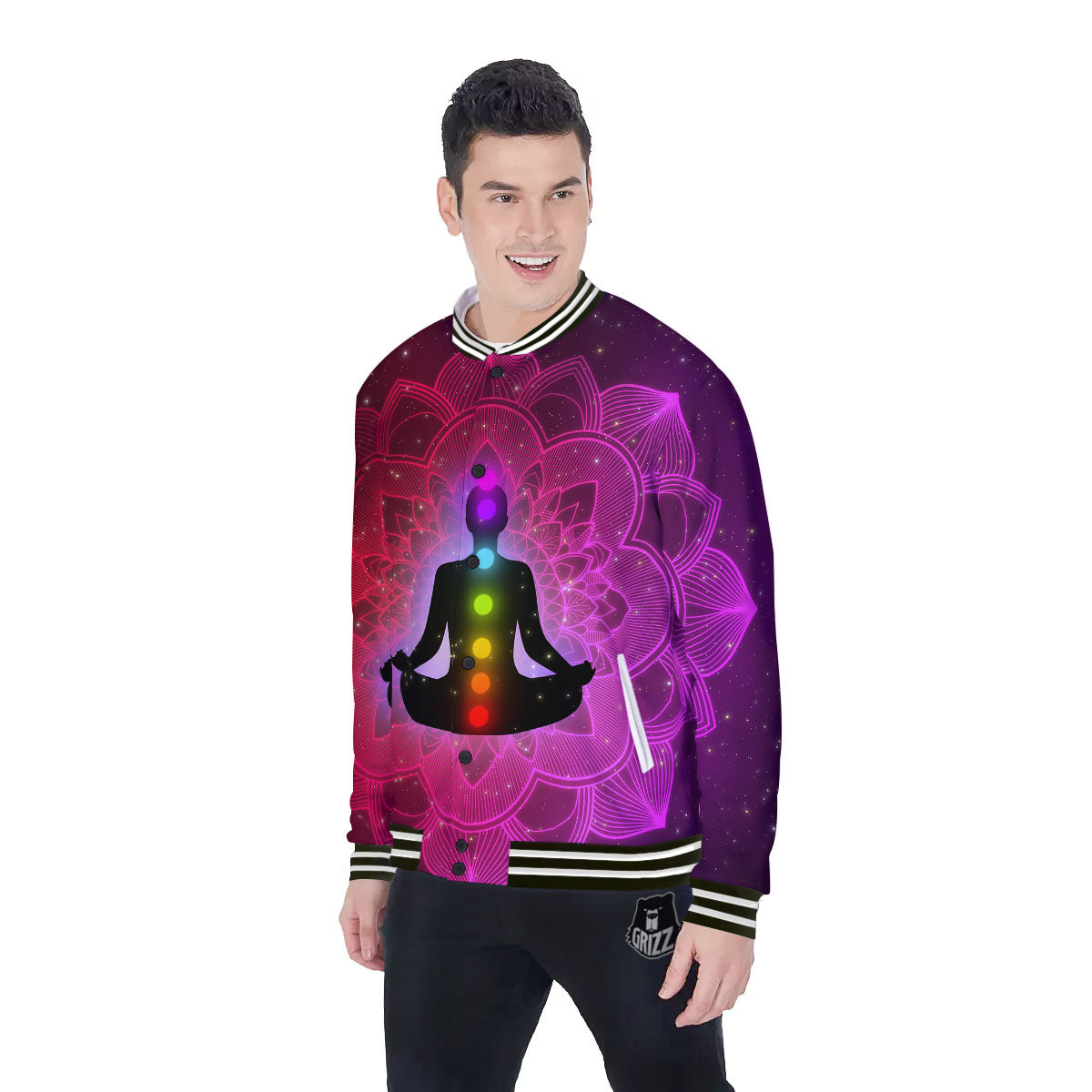 Aura Mandala Chakras Print Baseball Jacket-grizzshop