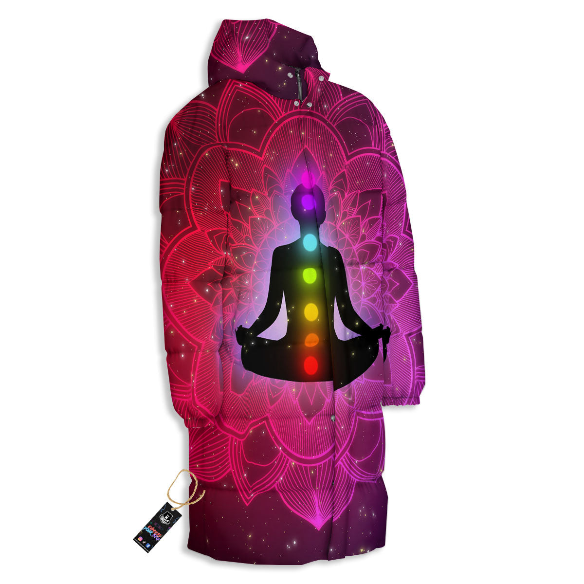 Aura Mandala Chakras Print Long Down Jacket-grizzshop