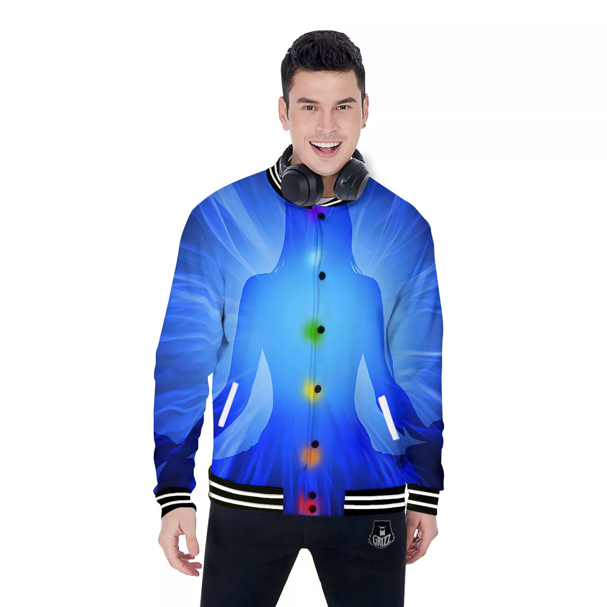 Aura Seven Chakras Print Baseball Jacket-grizzshop