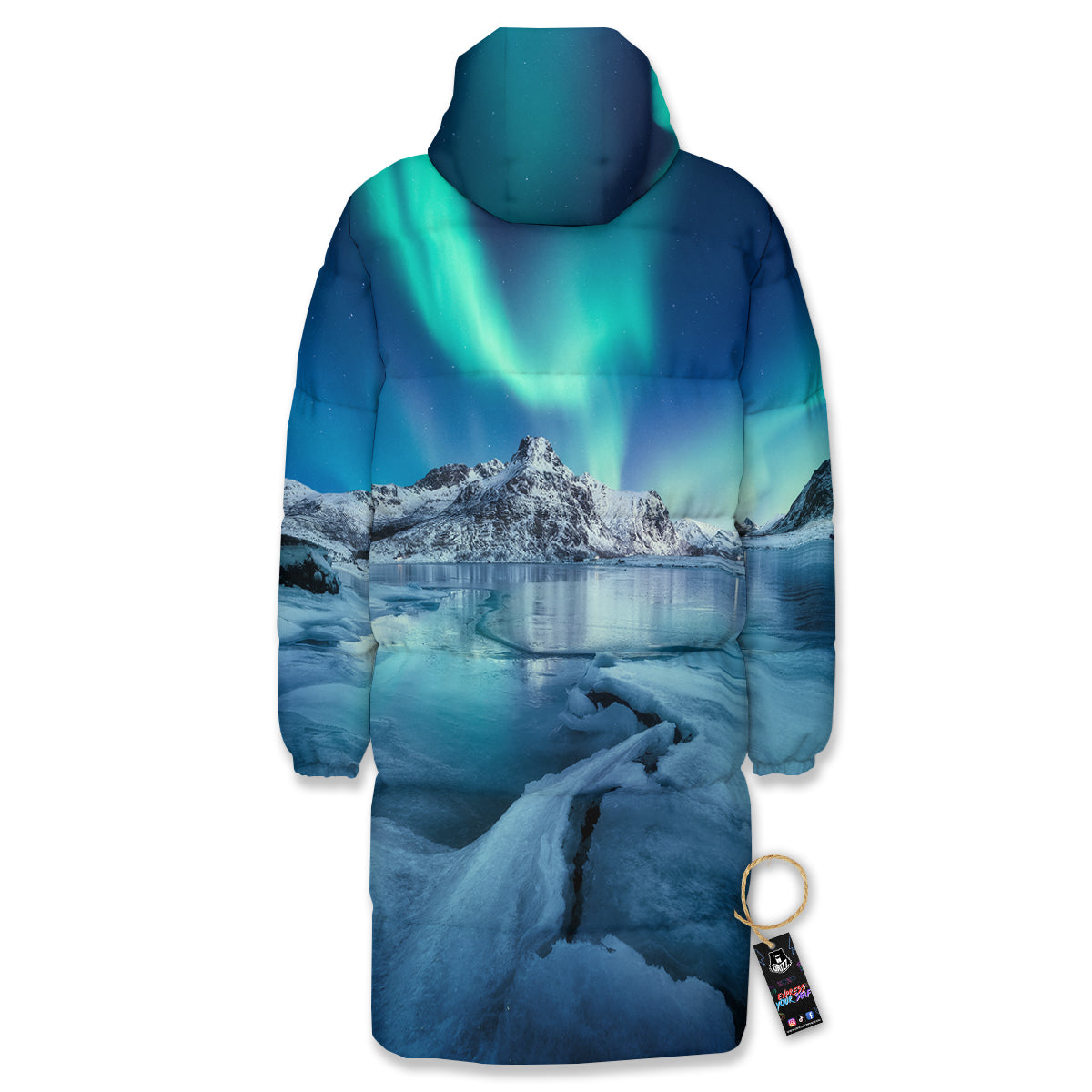 Aurora Borealis Blue Print Long Down Jacket-grizzshop