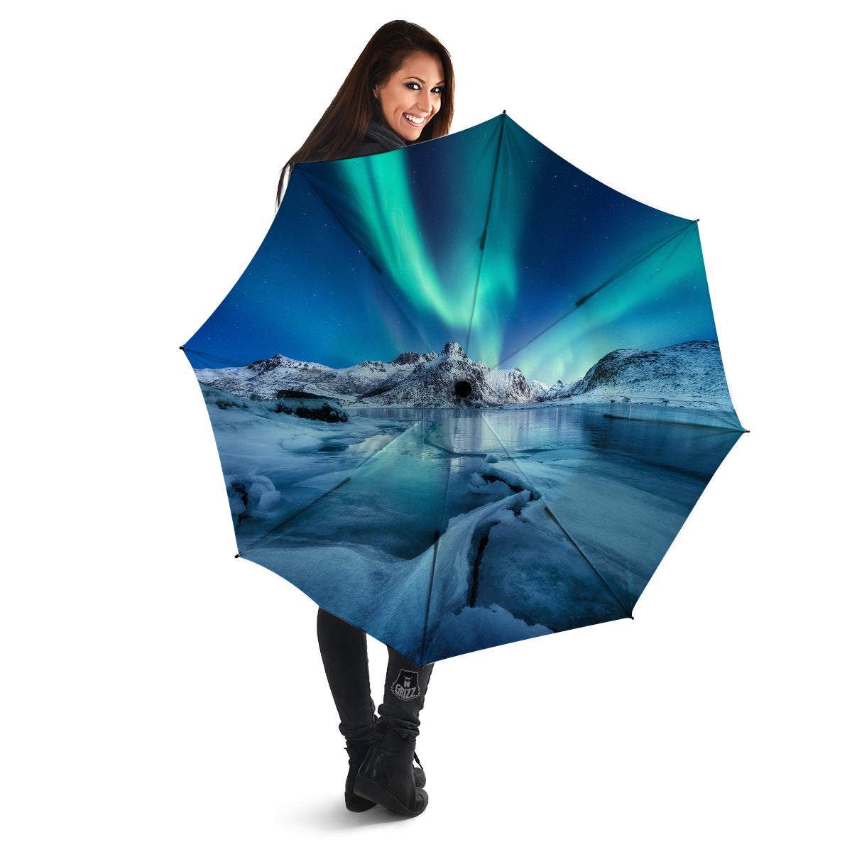 Aurora Borealis Blue Print Umbrella-grizzshop
