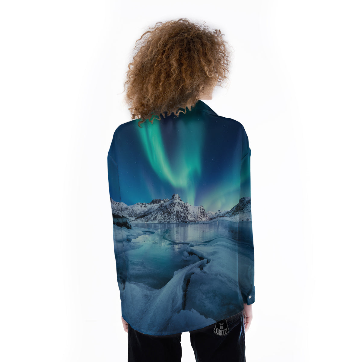 Aurora Borealis Blue Print Women's Long Sleeve Shirts-grizzshop