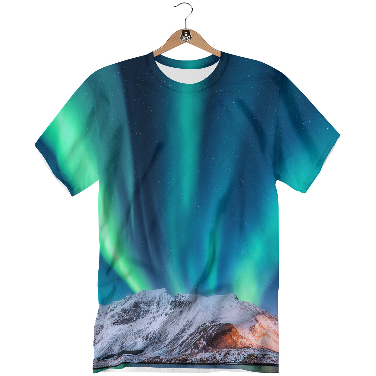 Aurora Green Northern Lights Print T-Shirt-grizzshop