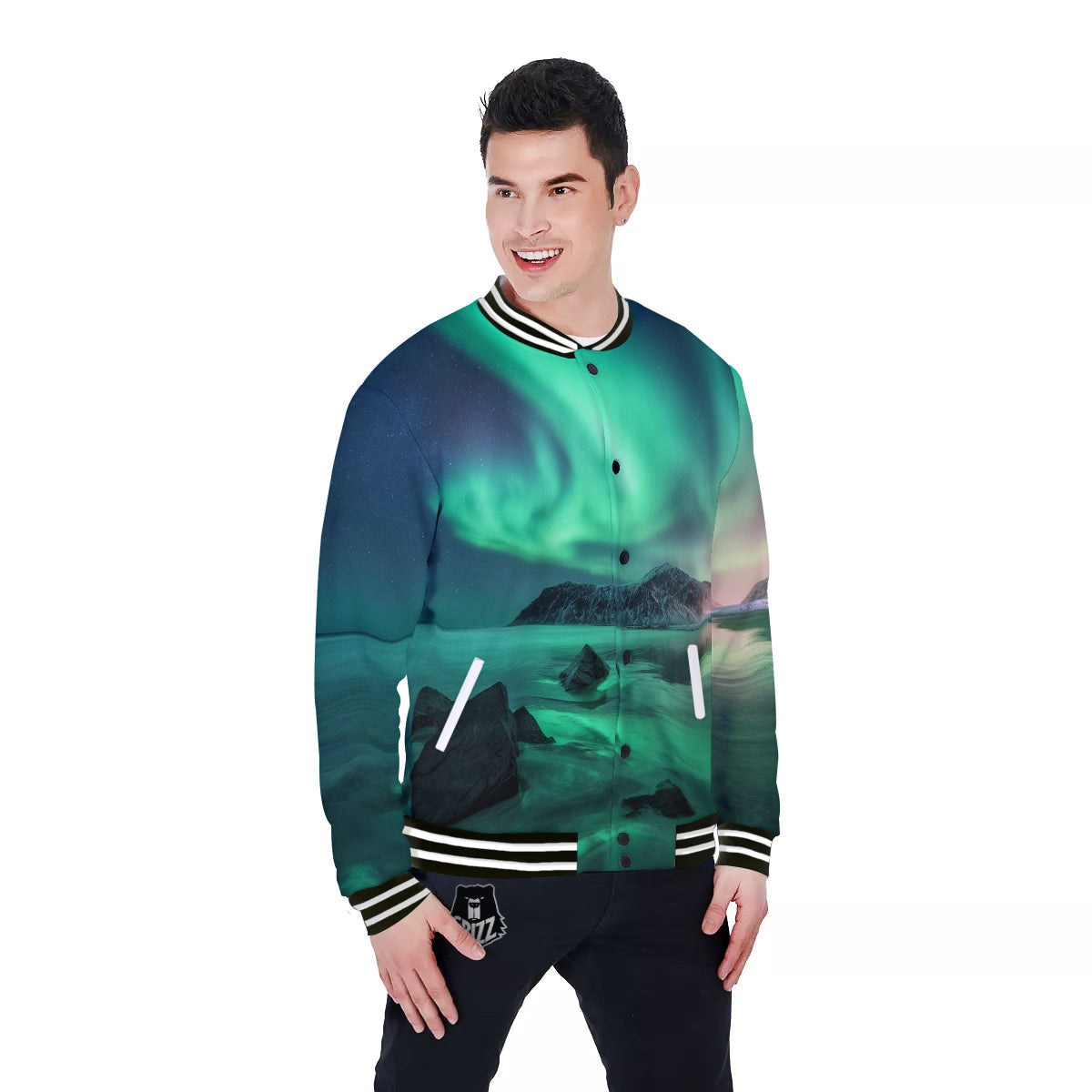 Aurora Northern Lights Print Baseball Jacket-grizzshop