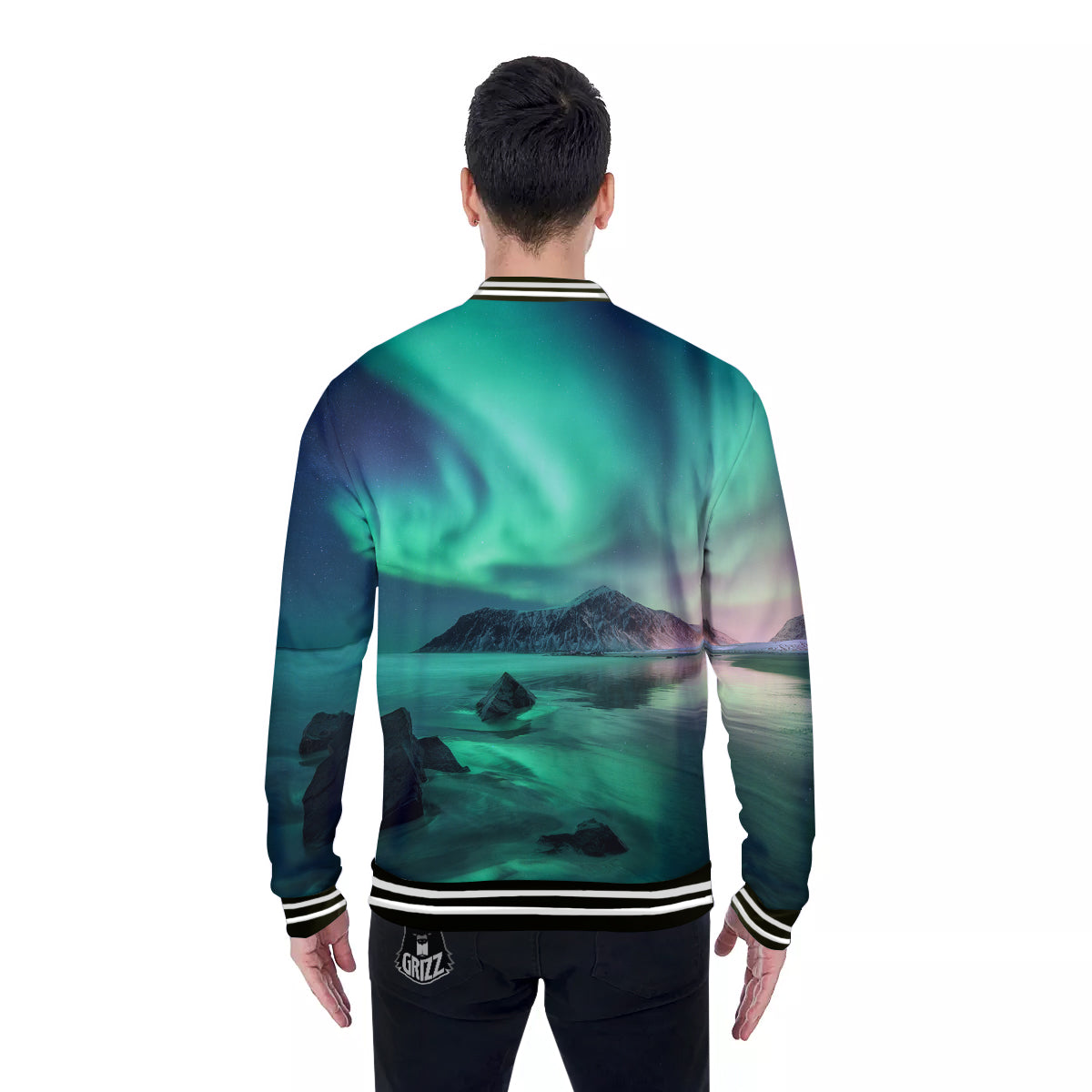 Aurora Northern Lights Print Baseball Jacket-grizzshop