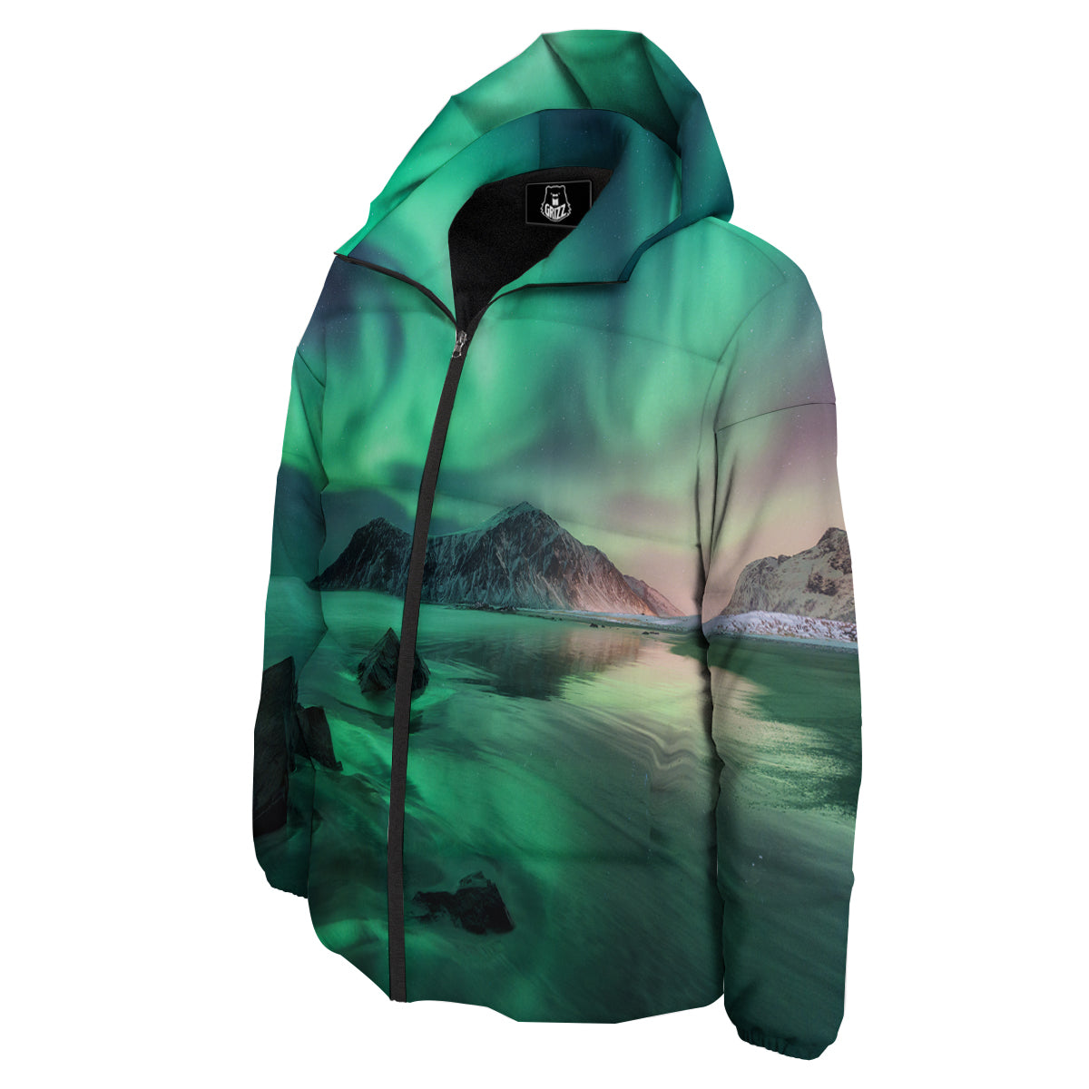 Aurora Northern Lights Print Down Jacket-grizzshop