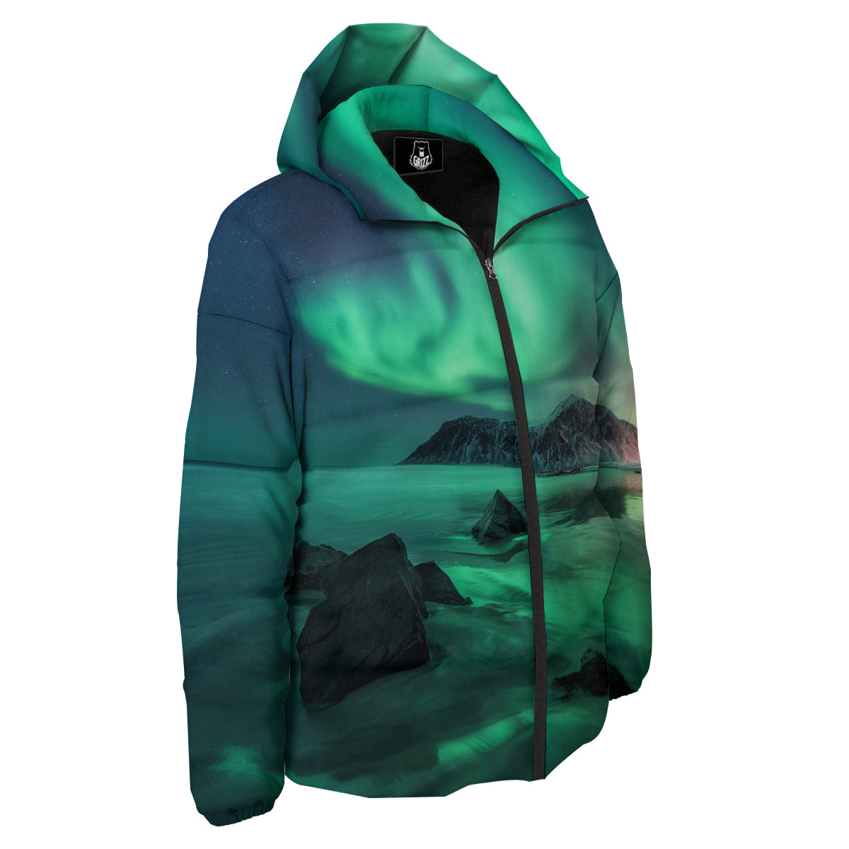 Aurora Northern Lights Print Down Jacket-grizzshop