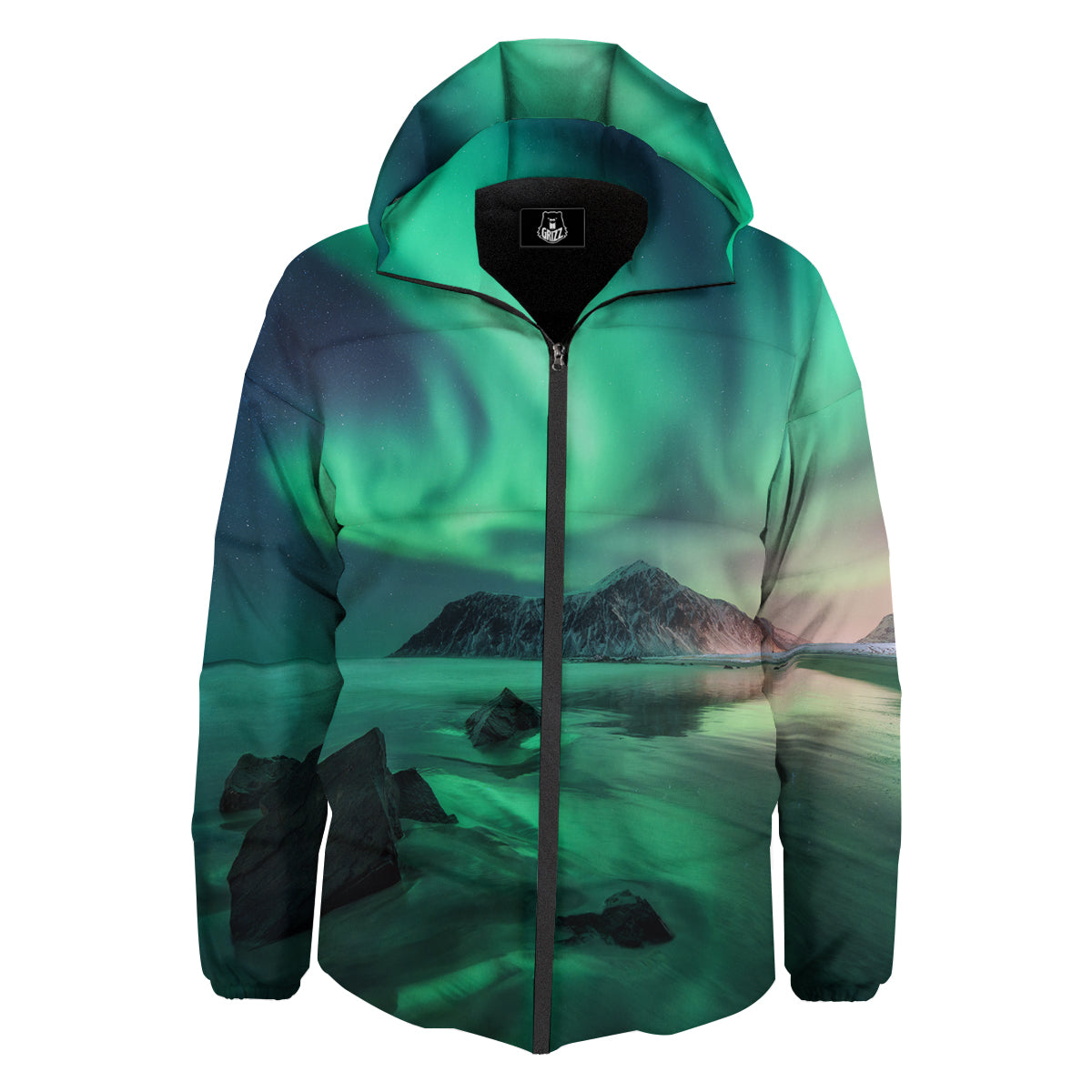Aurora Northern Lights Print Down Jacket-grizzshop