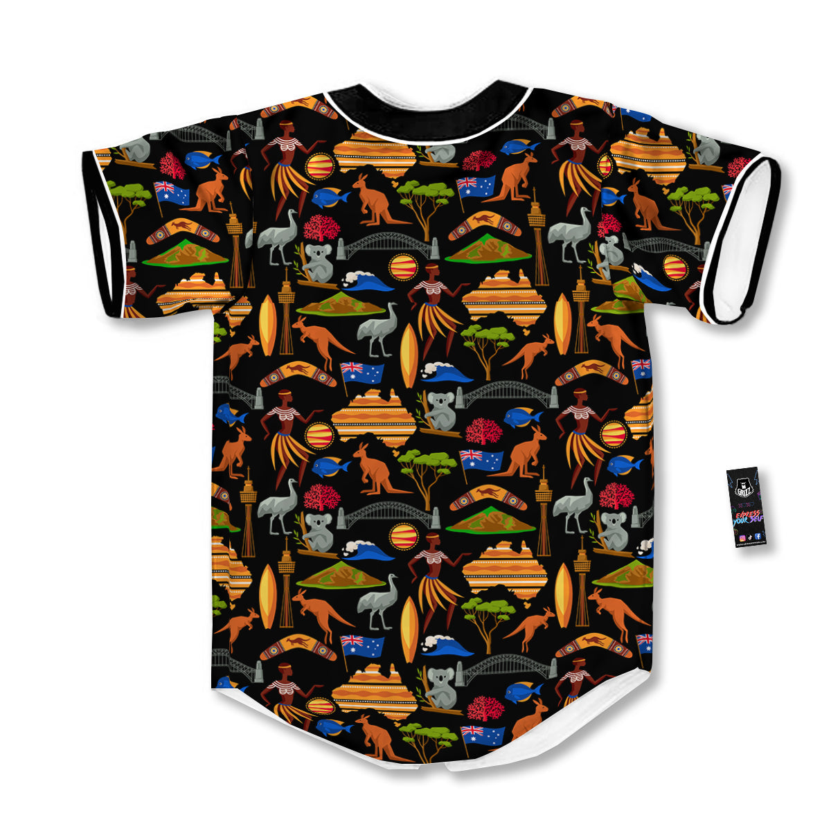 Australia Symbols Print Pattern Baseball Jersey-grizzshop