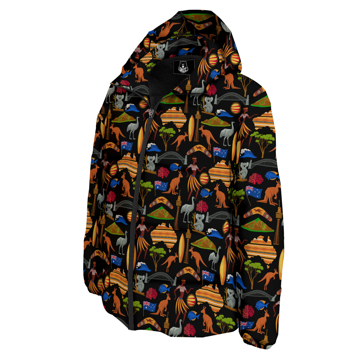 Australia Symbols Print Pattern Down Jacket-grizzshop