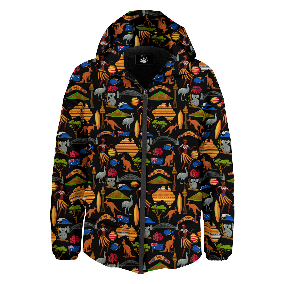 Australia Symbols Print Pattern Down Jacket-grizzshop