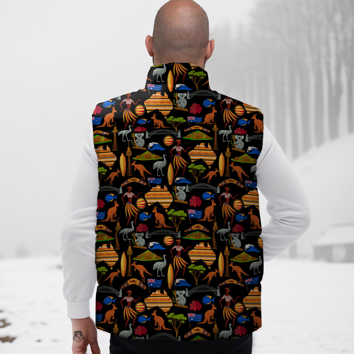 Australia Symbols Print Pattern Down Vest-grizzshop