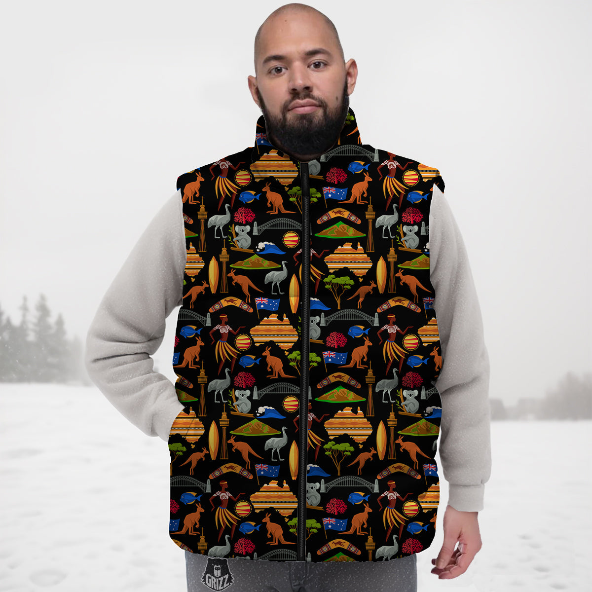Australia Symbols Print Pattern Down Vest-grizzshop