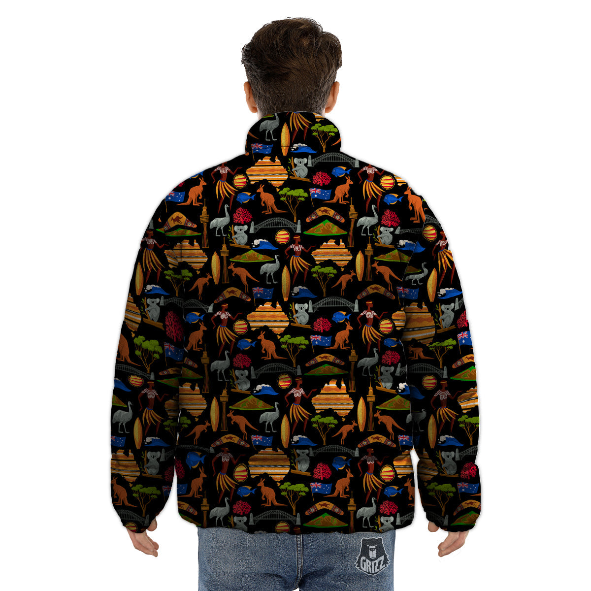 Australia Symbols Print Pattern Puffer Jacket-grizzshop