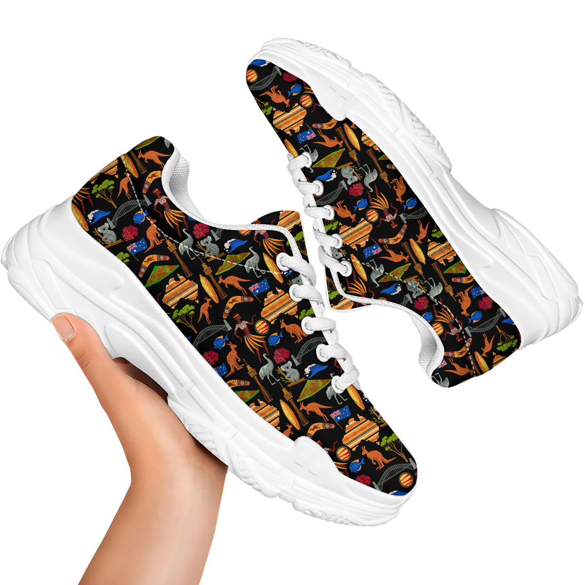 Australia Symbols Print Pattern White Chunky Shoes-grizzshop