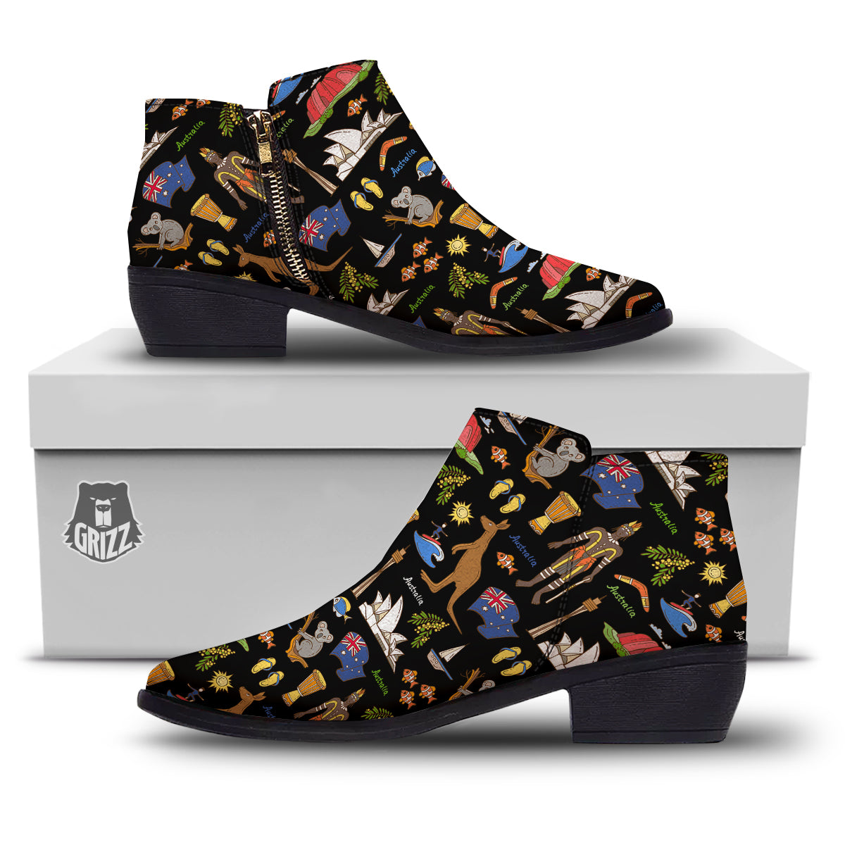 Australia Theme Print Pattern Ankle Boots-grizzshop