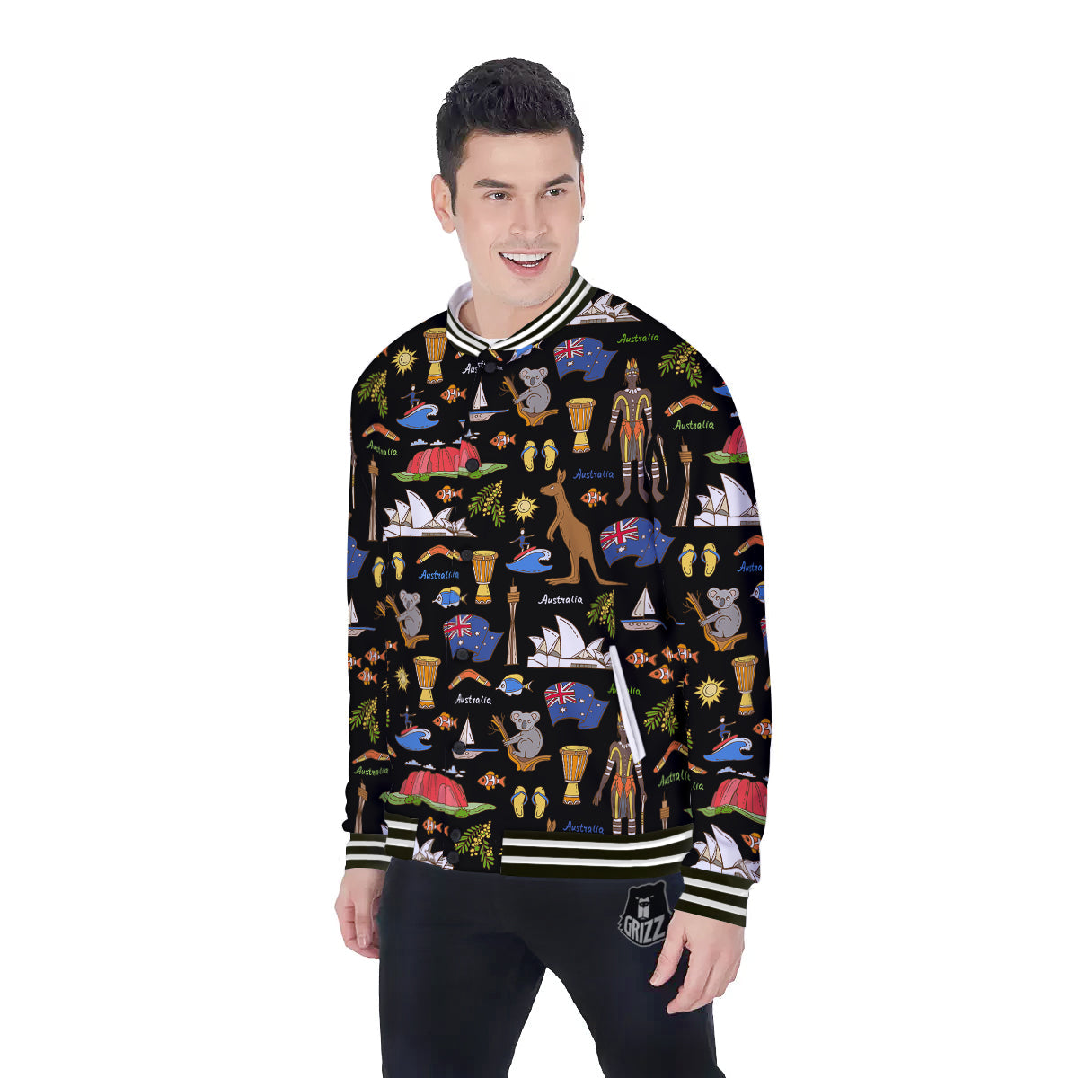 Australia Theme Print Pattern Baseball Jacket-grizzshop